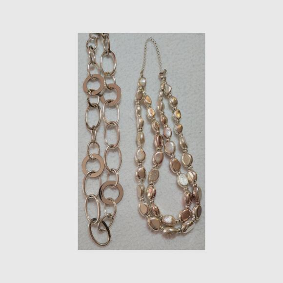 Lot of 4 Silvertone Necklaces Fringe Open Metal Circles Beaded Boho Y2k - Picture 6 of 7